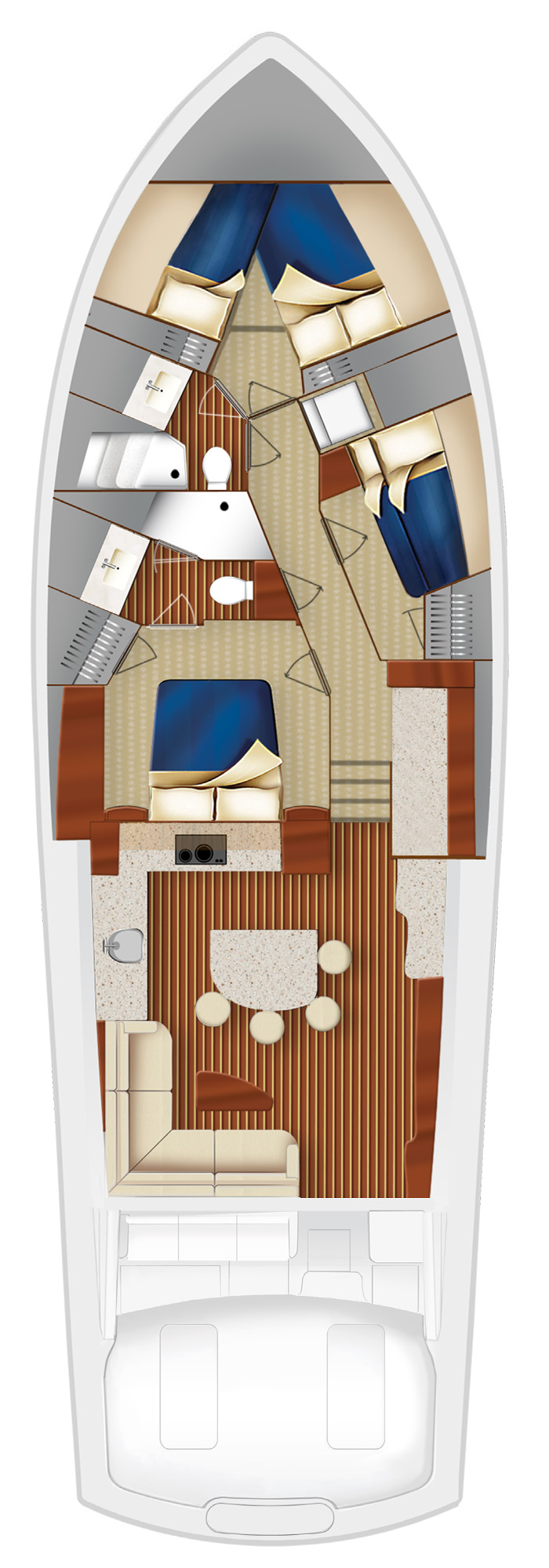 INTERIOR WITH OPTIONAL BOW STATEROOM AND TACKLE CENTER